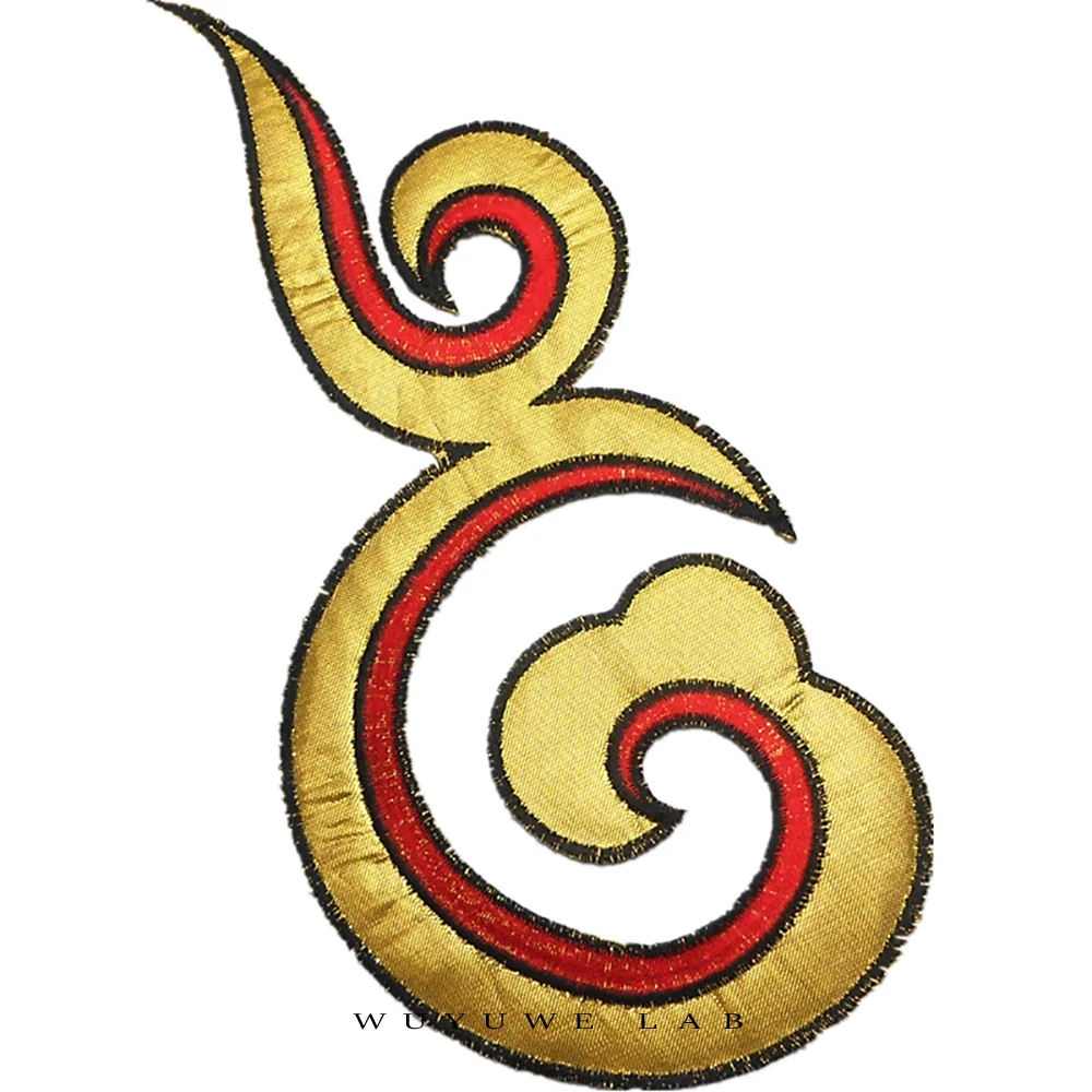 1Pairs Golden Xiangyun Cloth Applique Stage National costume Embroidery Patch Fabric Sticker Iron On Craft Sewing Repair | Дом и сад