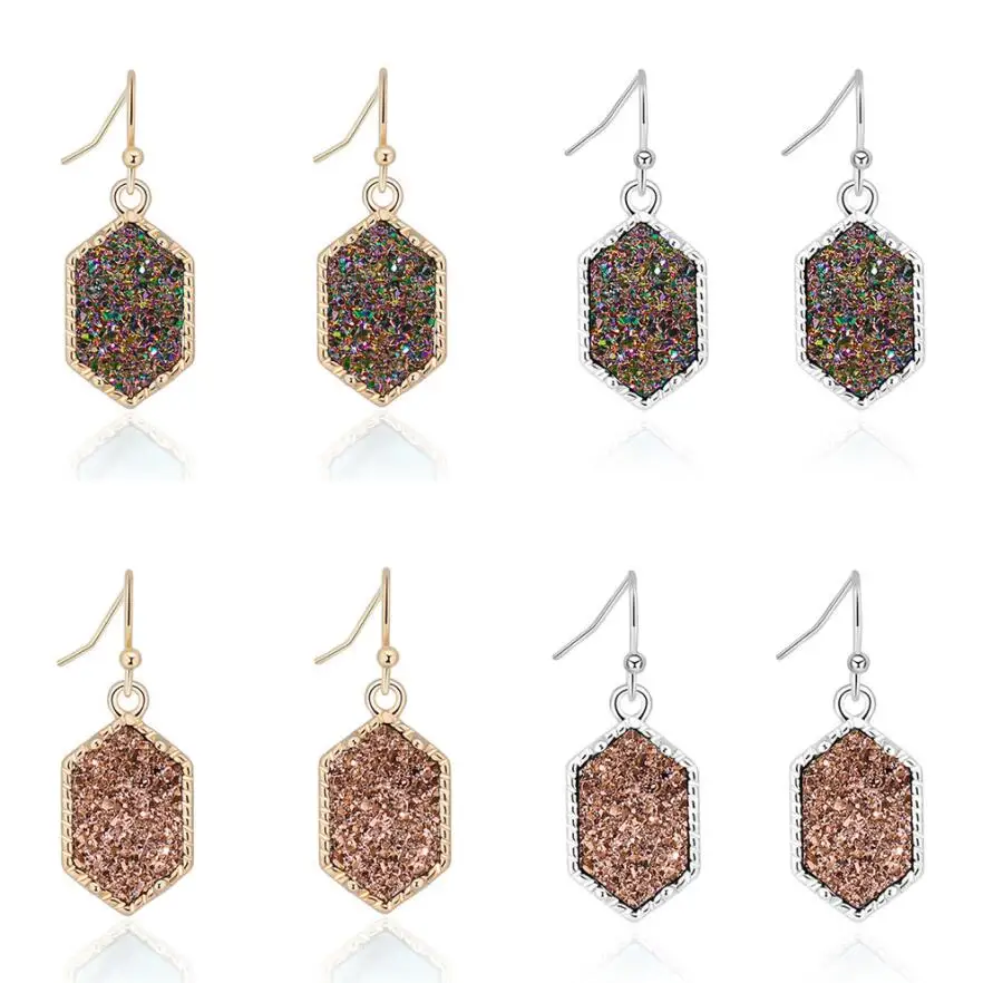 Новые висячие серьги с шестигранной головкой Имитация кристаллов камни Друза