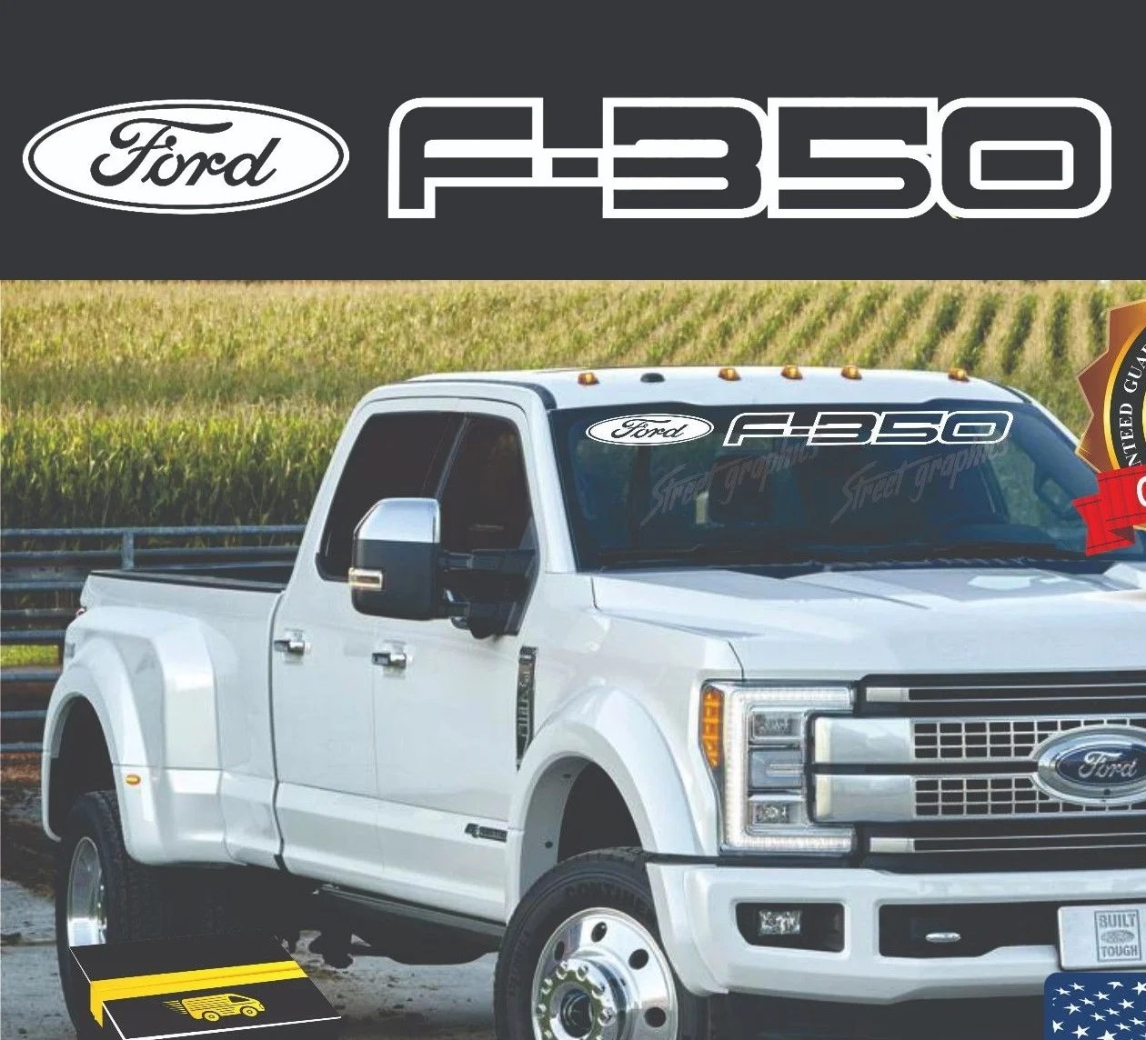 

For F 350 Ford Front Windshield Banner Decal outline Fits F350 Trucks 45"X5"