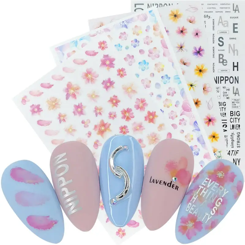 

1pcs Embossed 2023 New Arrival Nails Sticker Blooming Flower 3D Nail Art Stickers Decals Adhesive Manicure Nail Art Tips Decora