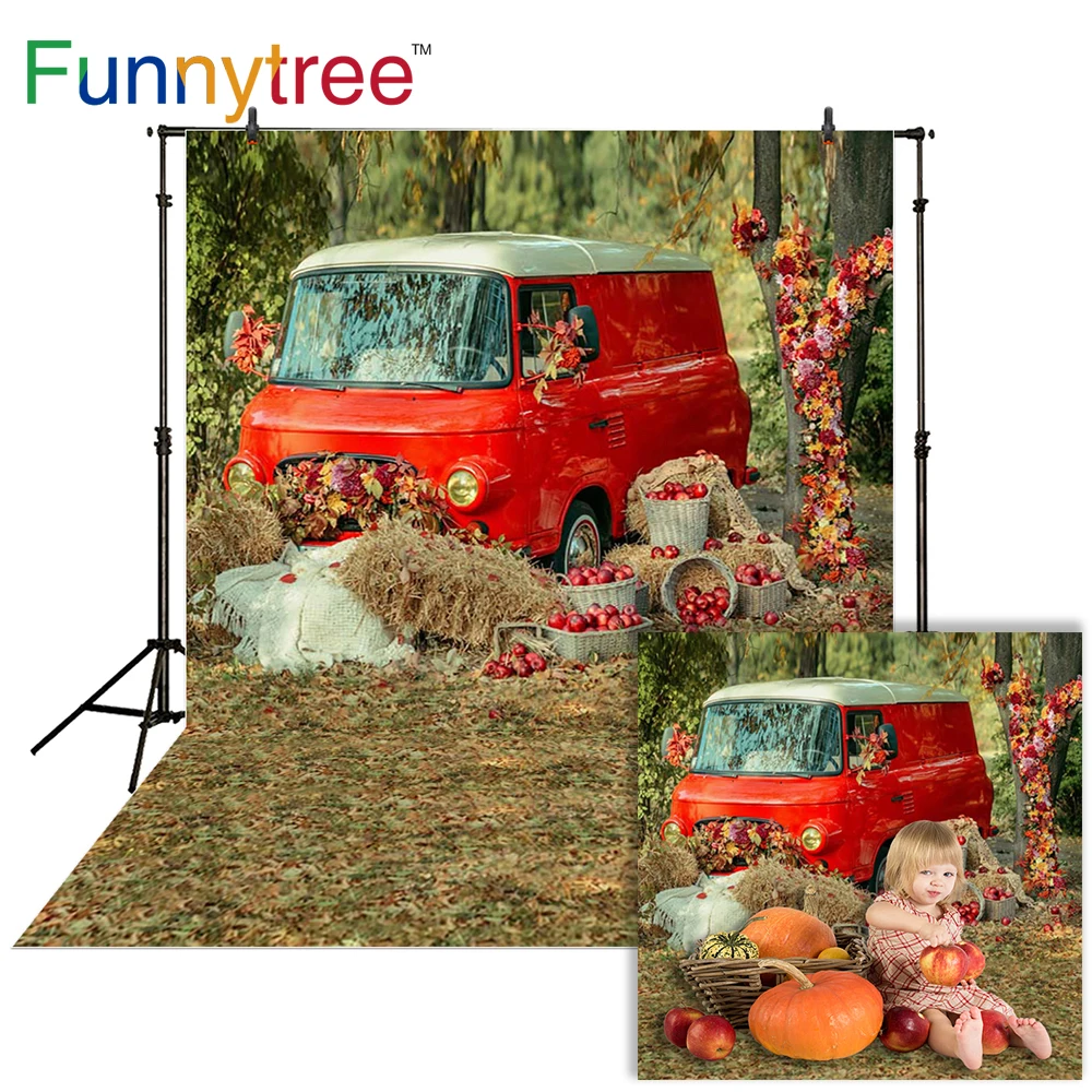 

Funnytree photography Autumn backdrop Car grass red countryside baby shower child background photo studio photocall photophone