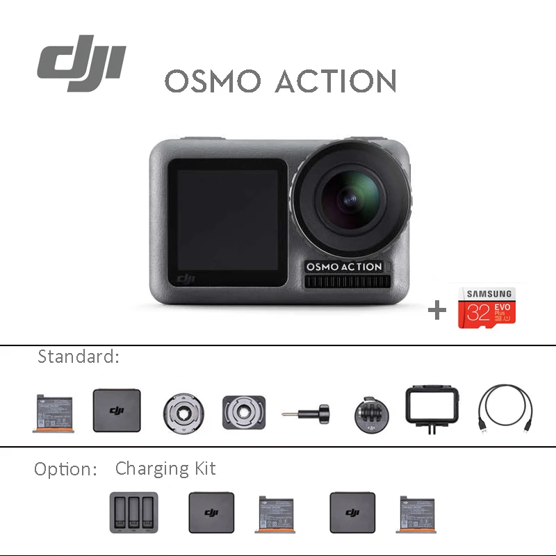 DJI Osmo экшн Спортивная камера с 32 Гб microSD двойной экран 4K HDR видео UHD качество изображения Водонепроницаемый в