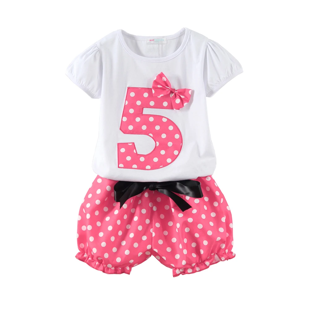 LittleSpring/Одежда для девочек на день рождения Хлопковая летняя одежда в горошек с