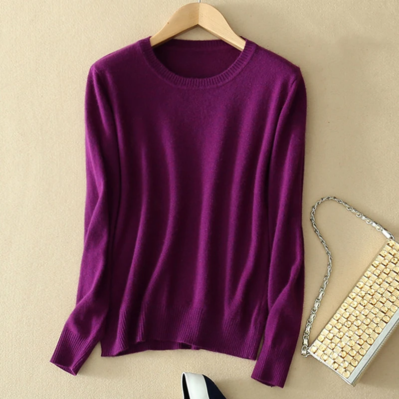 Winter Casual Soft Elasticity Tops Autumn Women's Slim Knitted Sweater Crew Neck Long Sleeves Women Cashmere Jumper Pullover | Женская