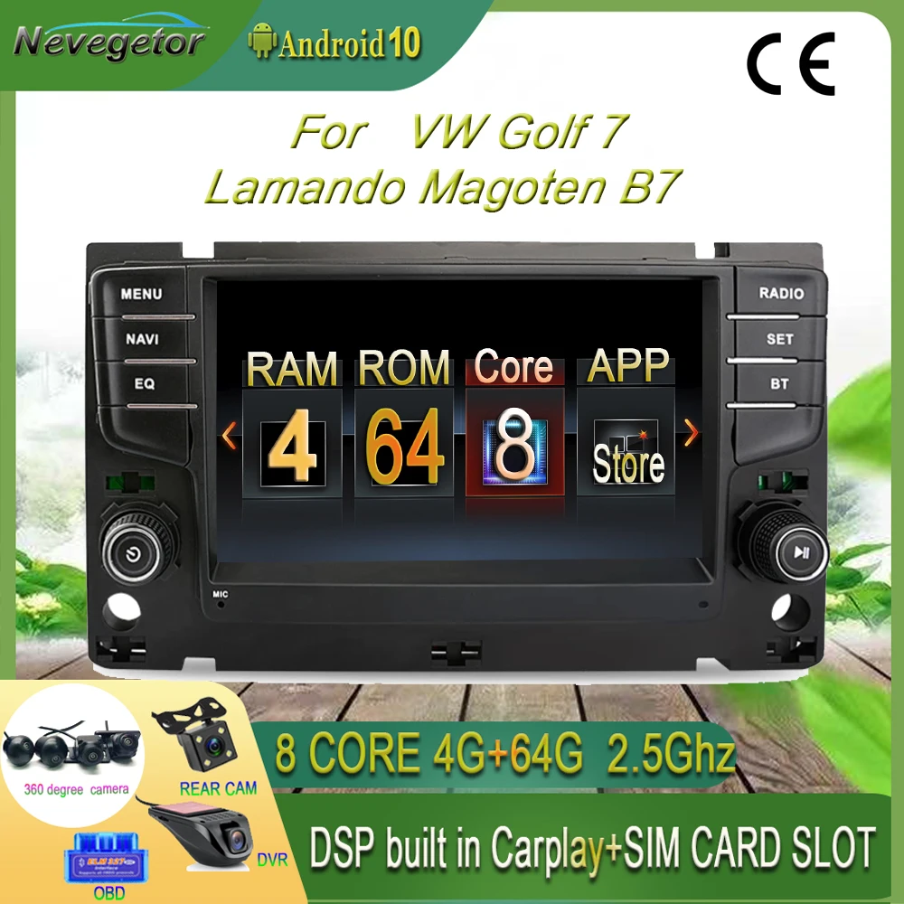 Carplay DSP Android 10 0 2 ГБ + 32 Гб 64 IPS автомобильный DVD плеер GPS WIFI Bluetooth радио для VW Golf 7 Lamando