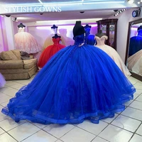 royal blue quinceanera dresses princess beaded 3d flowers ball gown off the shoulder pageant birthday party sweet 16 15