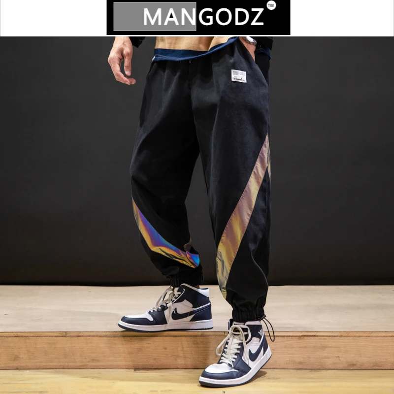 

2021 Spring Men Harem Pants Reflective Stripe Tie Feet Jogger Pant Fashion Hip Hop Male Clothing Casual Loose Ankle-length Pants