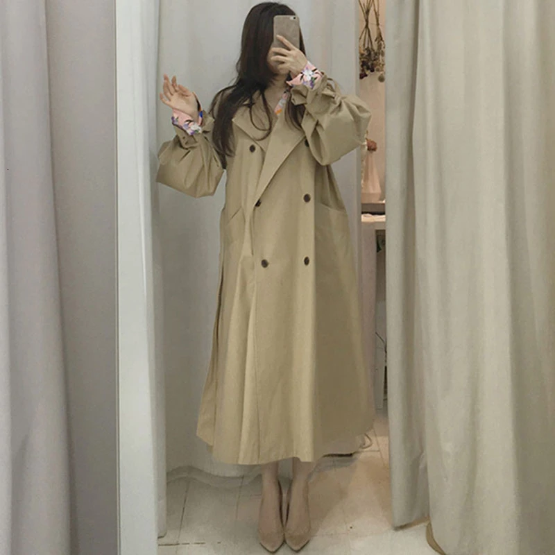 Женский Длинный плащ с поясом свободный винтажный Тренч Повседневная элегантная