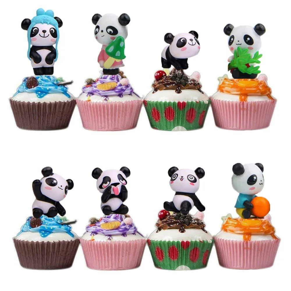

12pcs Panda Ornaments Mini Cute Resin Crafts Birthday Cake Dessert Adornment Landscape For Home Party Accessories