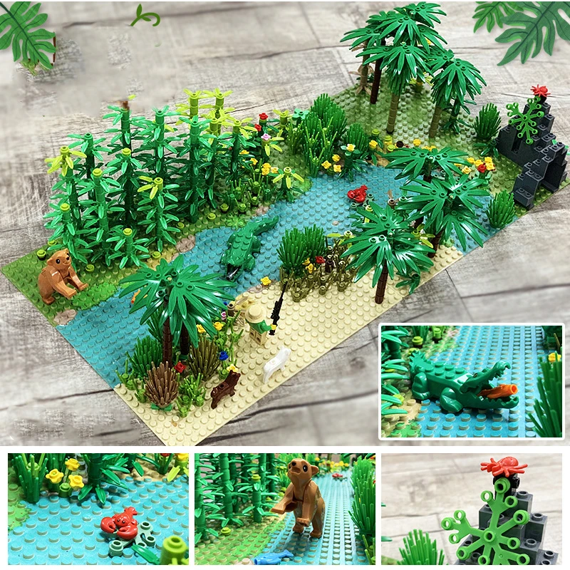 

Classic Base Plates Tropical Rainy Climate Green Jungle Building Blocks Rainforest Animal Grass Tree Moc Kids Toy Gift