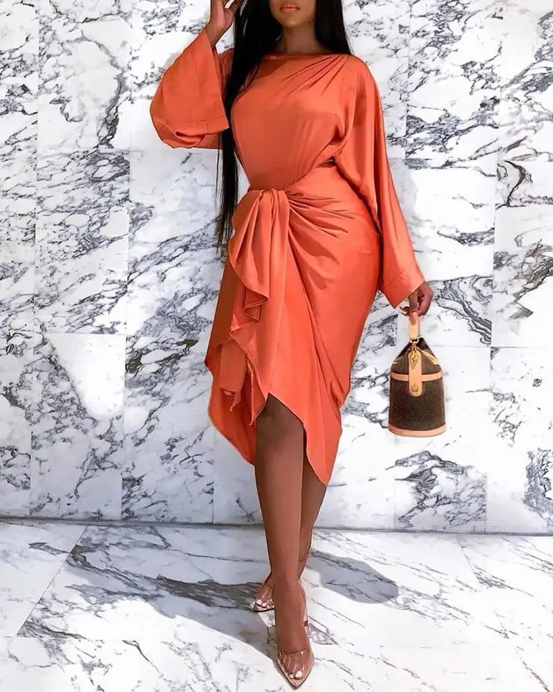 Женское платье с рукавом летучая мышь завязками спереди женское платье-миди