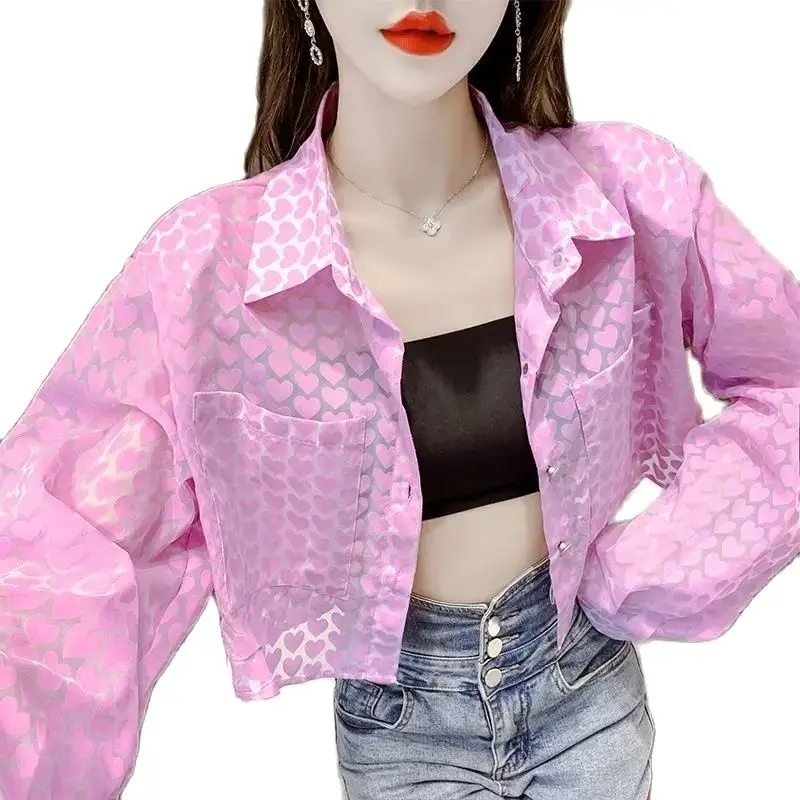 

Lace Shirt Women's Design Sense Niche Shirt Summer 2021new Mesh Short Long Sleeve Coat Top Fashion Women Jacket Clothes CY165