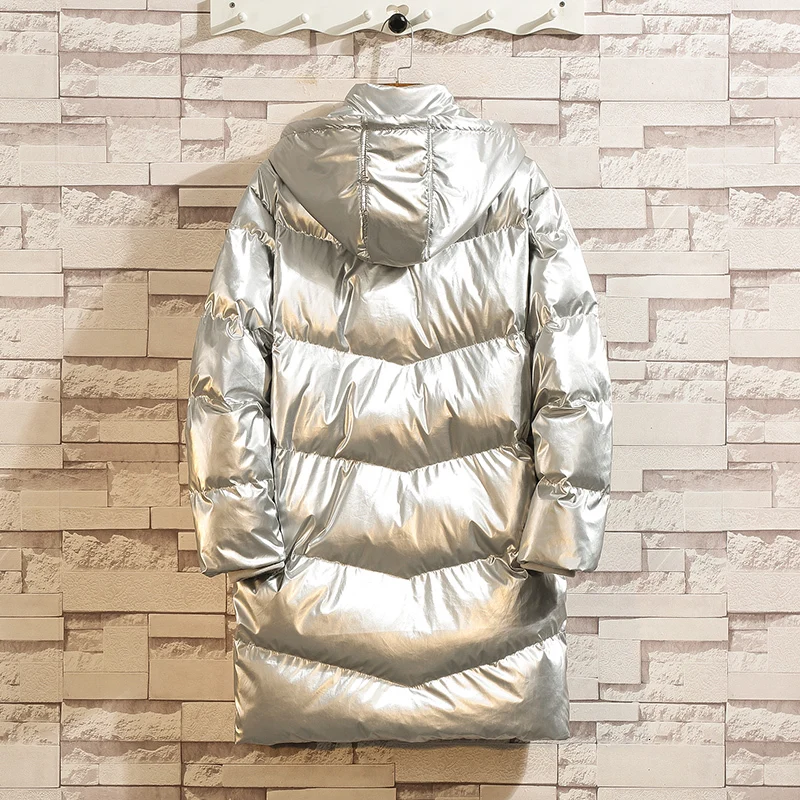 Winter Coat Men Warm Fashion Padded Hooded Parka Men Casual Bright Long Jacket Man Streetwear Loose Cotton Male Clothes M-5XL