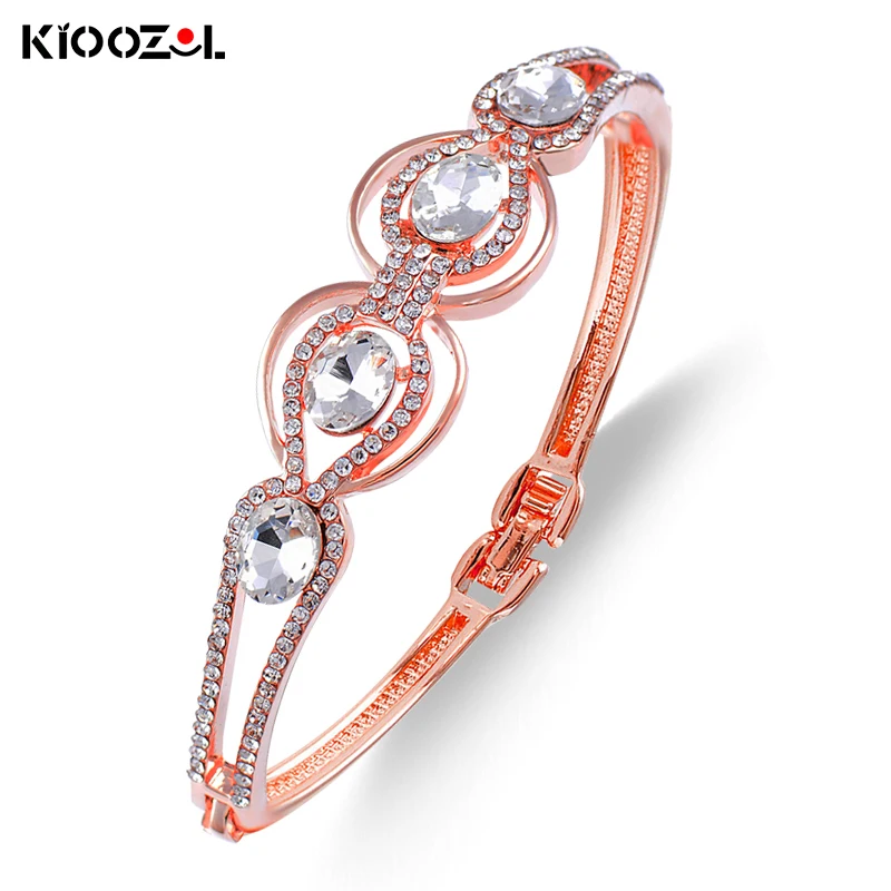 

KIOOZOL Unique Dark Blue Cubic Zirconia Hollow Women's Bracelets on hand Rose Gold Silver Color Wedding Jewelry 2021 New 480 DP1