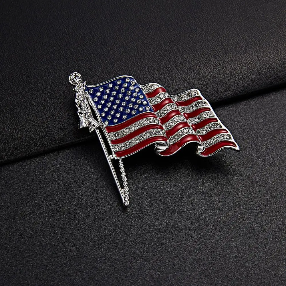 

American Independence Day Enamel USA Flag Brooches For Women Men Fashion Rhinestone Lapel Pins Clothes Shirt Jewelry Accessories