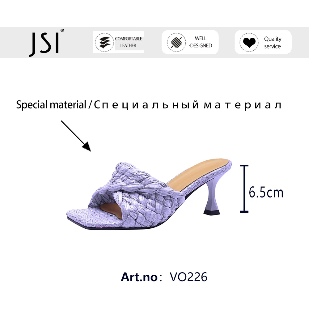 

JSI Summer Women Shoes Sandals High Thin Heels Fashionable Weave Knit Square Toe Stylish New 2021 Comfort Genuine Leather VO226