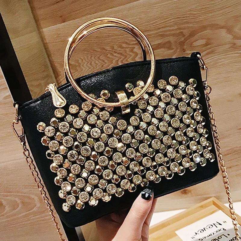 European women's fashions purse 2018 new quality plutonium leather of women designer diamond rivet current shoulder sack | Багаж и