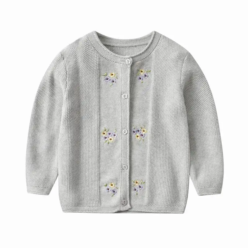 

27kids Toddlers Baby Knitted Cardigans Sweater Girls Winter Clothes Children's Jumpers Tops Floral Grey Pullovers Coat 2-7year