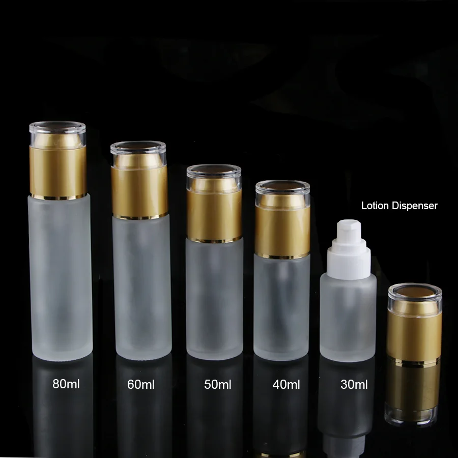 Диспенсер для косметических средств с матовым стеклом 30 мл Золотая крышка 50