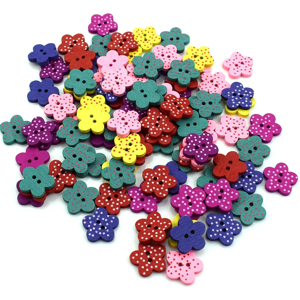 

300PCS 15MM Dots Plum Buttons Multicolor DIY Apparel Sewing Fabric Buttons Wood Material Sewing Supplies Wooden Flatbacks