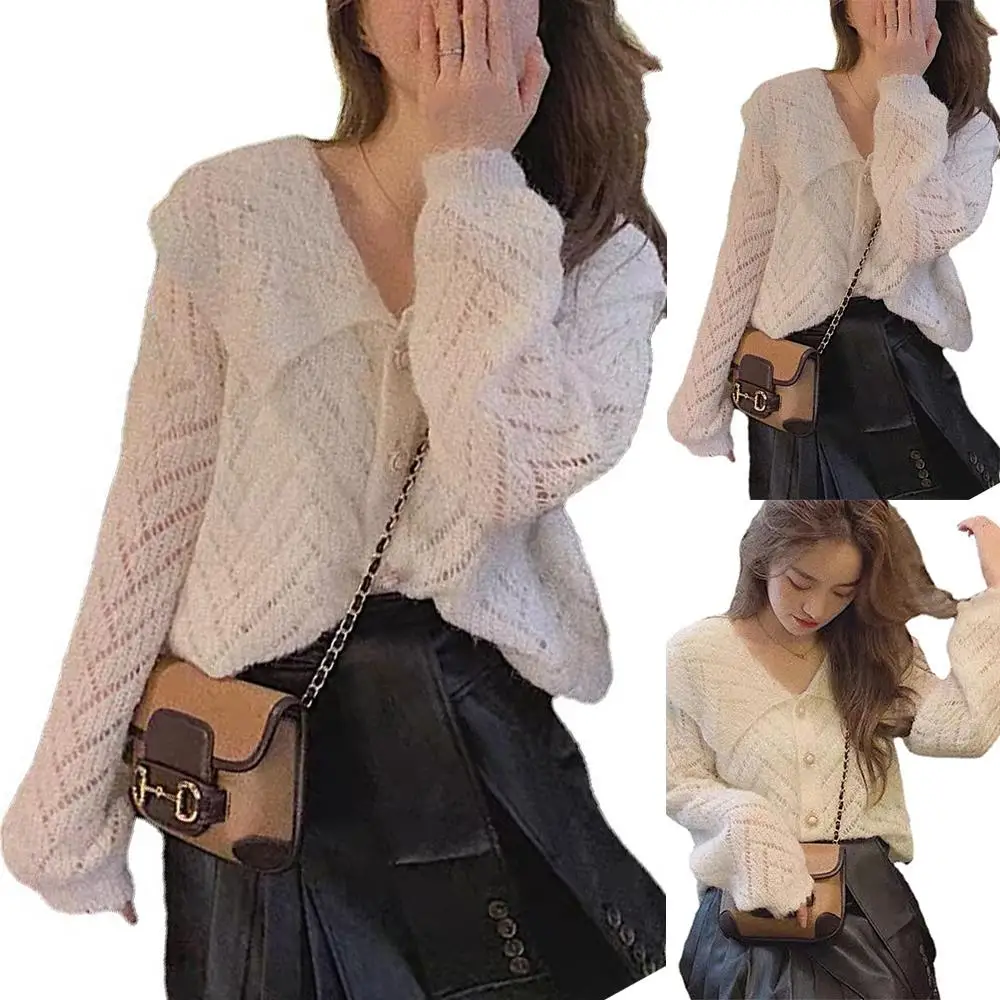 

Womens Jumper Pullover Button Collar Cardigan Sweater Casual Winter Knit Tops