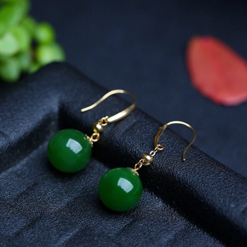 Натуральный нефритовый зеленый 10 мм серьги из бисера модные очаровательные