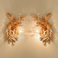 european resin peacock retro wall lamp bedroom corridor living room tv background wall lights home indoor lusters wall sconces