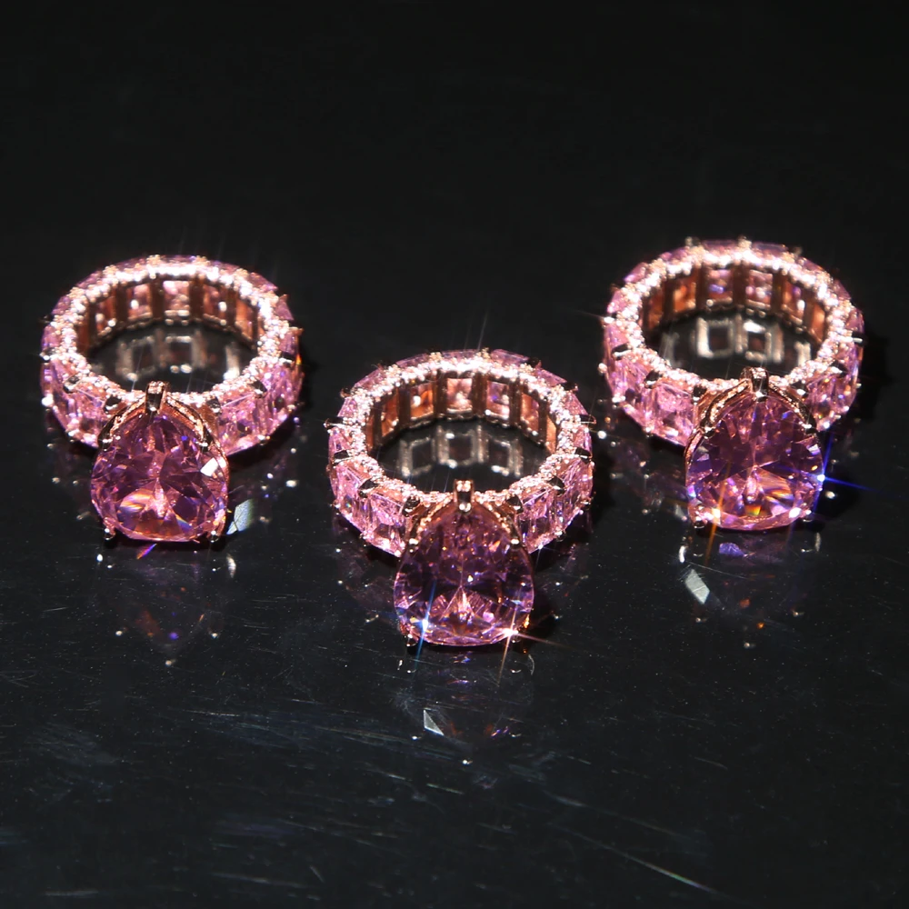 2021 Роскошные модные блестящие розовые перстни в форме капли для девушек и женщин