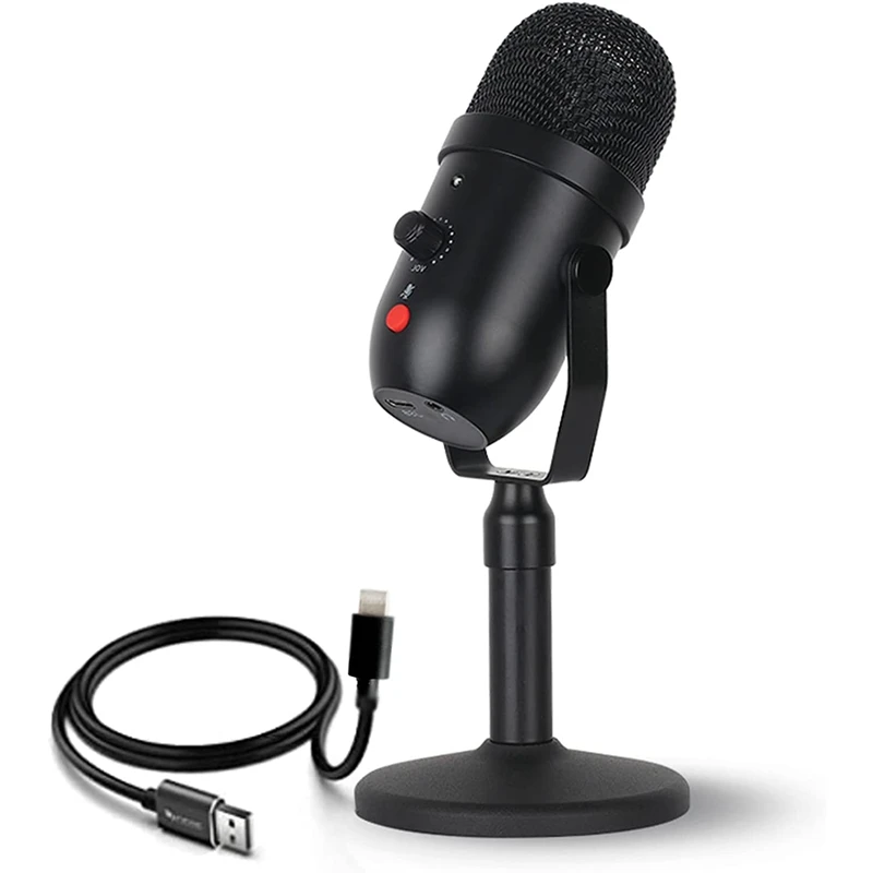 

USB Condenser Microphone with Mute and Volume Adjustment Function for Home Recording/Live Broadcast/Youtube/Podcast