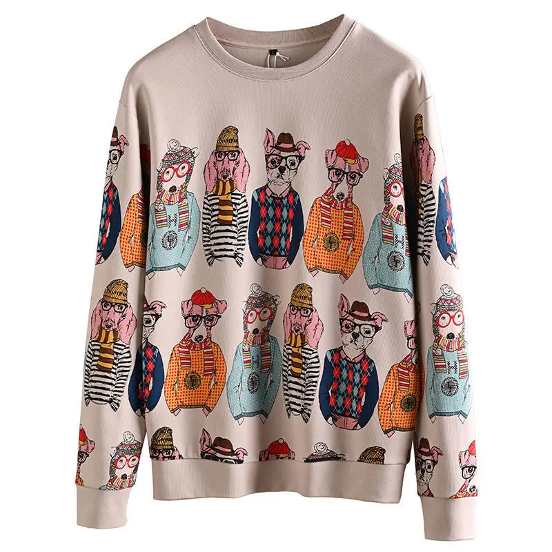 

Men's and women's cartoon pattern printed puppy sweater men's long-sleeved lovers fashion hip hop