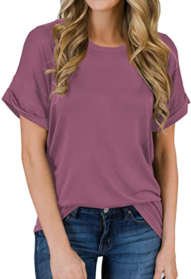 

Women's spring/summer 2021 round neck short sleeve T-shirt curling loose top