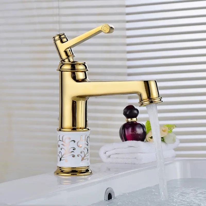 Смесители для раковины из латуни в стиле ретро и фарфора с алмазным украшением