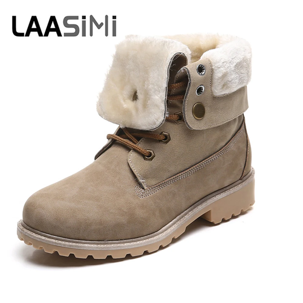 Ботинки LAASIMI женские на плоской подошве теплые полусапожки камуфляжная