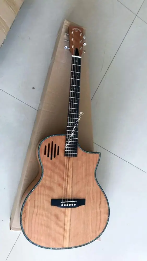 

free shipping all solid european cherrywood guitar cutaway custom handmade solid OM body 14 frets abalone acoustic guitar