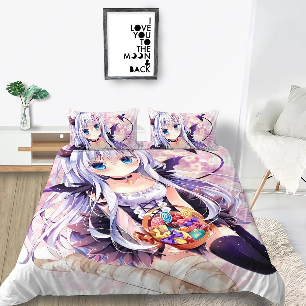 

Cute Anime Girls Bedding Set Cartoon Figure Child Comforter 3D Print Luxury Queen King Single Duvet Cover Set Home Textile Decor