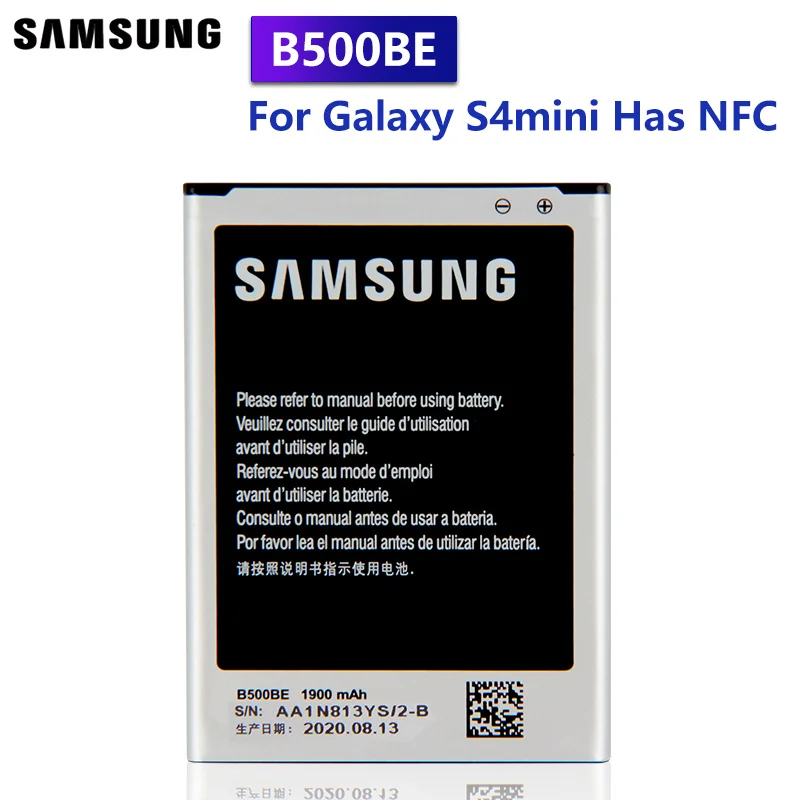 Оригинальный сменный аккумулятор Samsung B500BE B500AE для GALAXY S4 Mini NFC Project J i9198 i9195 i9190 i9192 1900
