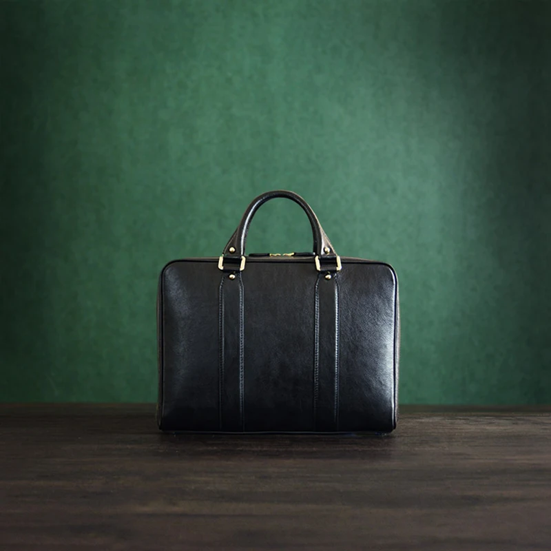 Черный портфель из натуральной кожи ROCKCOW сумка мессенджер для ноутбука мужская