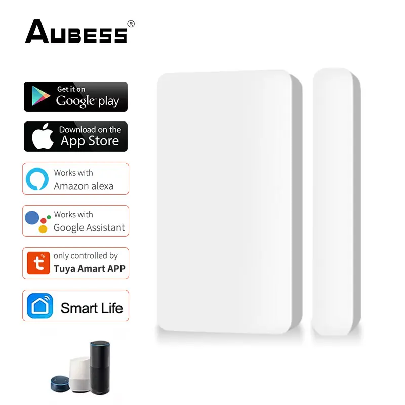 

Aubess Tuya Smart WiFi Door Sensor Door Open / Closed Detectors Wifi Home Alarm Compatible With Alexa Google Home Tuya APP