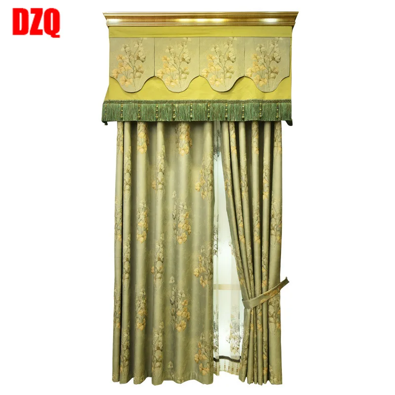 

European high grade curtain gingko leaf new high precision jacquard curtain green living room bedroom curtain