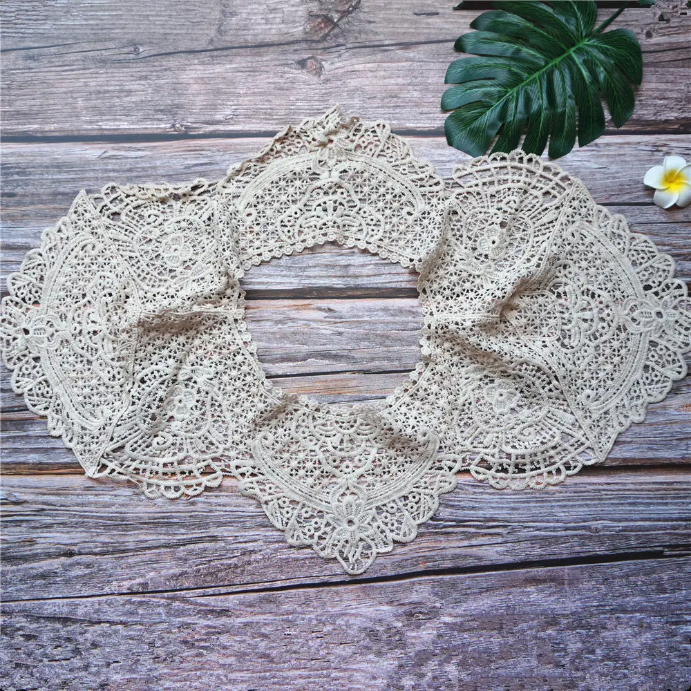 Цельный воротник из бежевой ткани вырезная вышивка нашивка Аппликации отделка