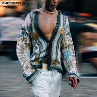 men casual shirt printing long sleeve turn down collar ethnic style tops button 2021 streetwear camisa masculina incerun s 5xl