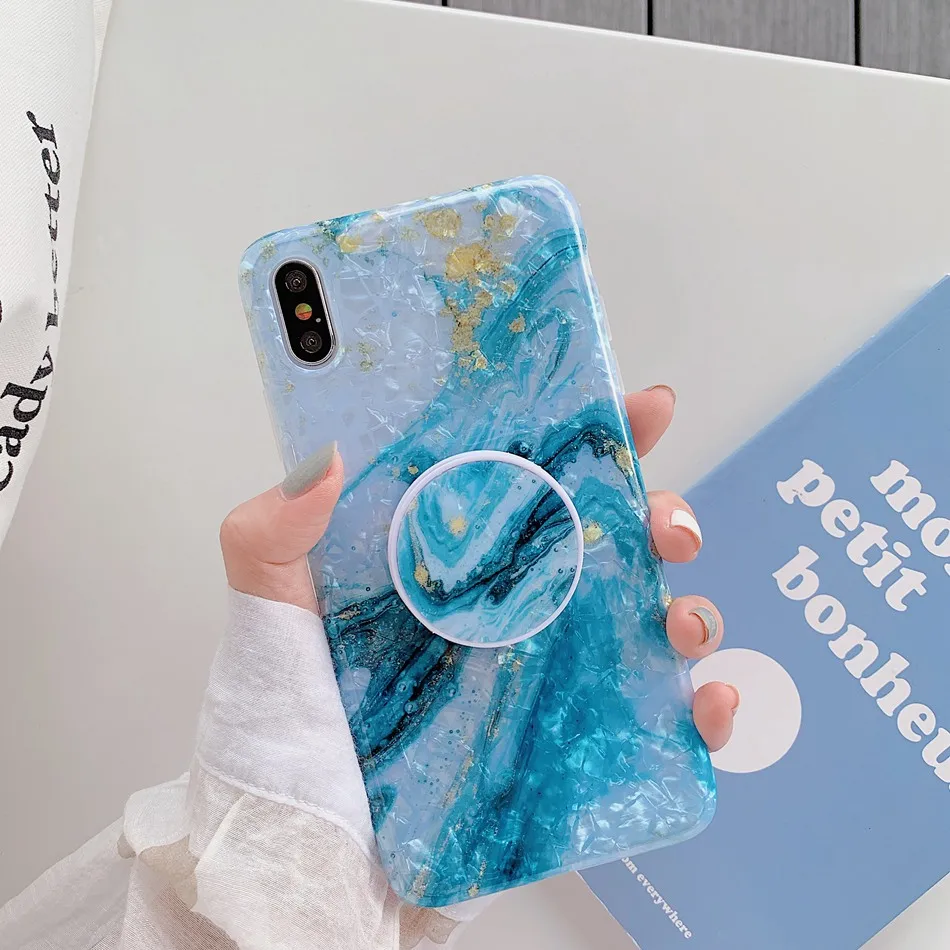 B1 Для iPhone XR X XS Max 7 Plus чехол раковины мраморный цветок Складная подставка держатель чехол для iPhone 8 6 6s Plus Мягкий чехол - Цвет: B1