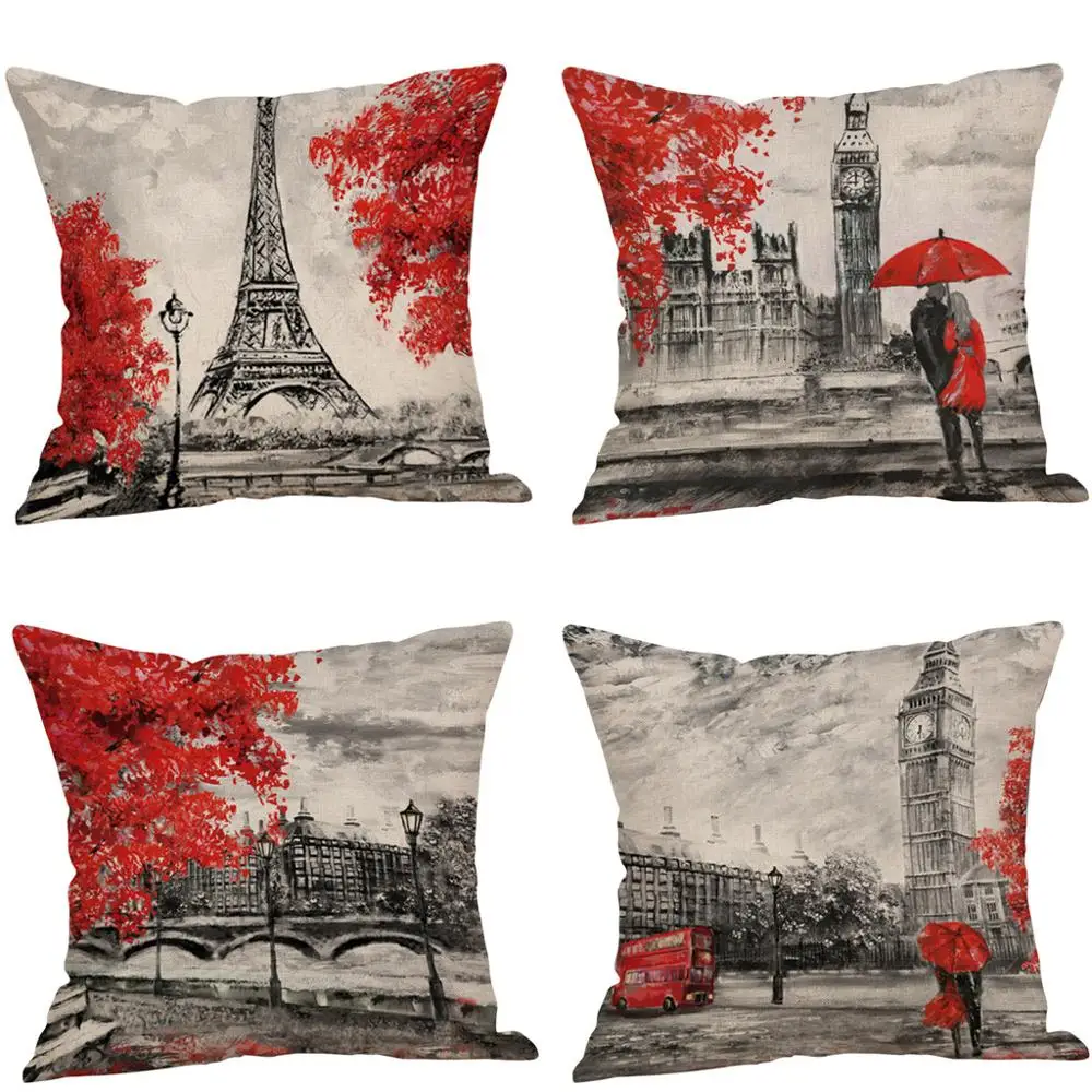 Чехол для подушки True love forever наволочки черный и красный цвет Эйфелева башня