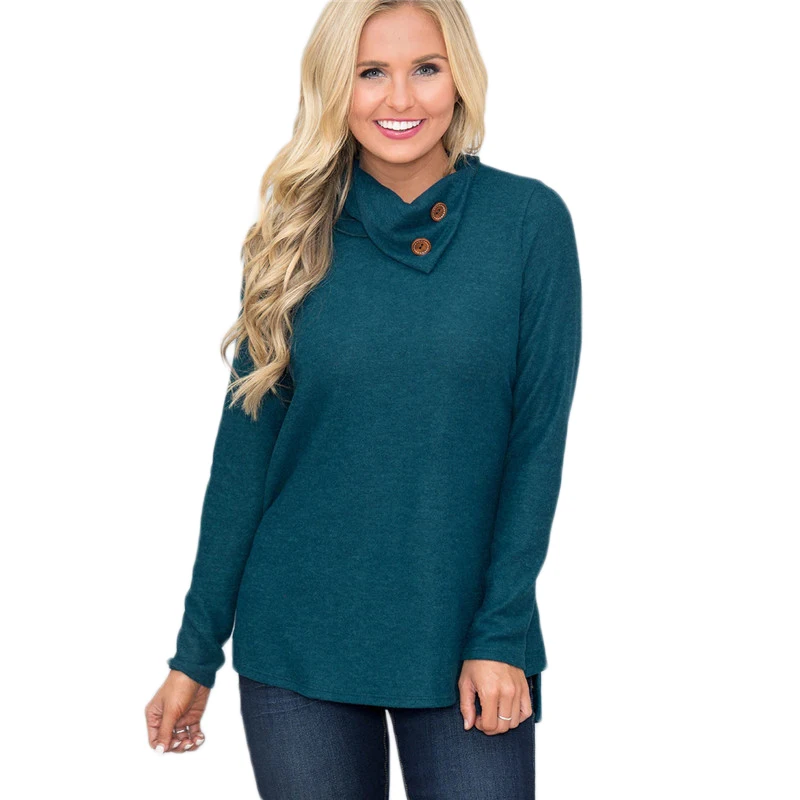 Женский Повседневный однотонный пуловер на пуговицах с длинным рукавом модный