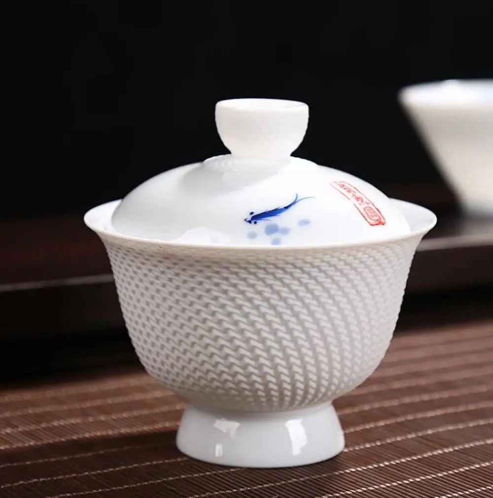 Креативные чайные сервиз керамический чайник ручная роспись Gaiwan Fish фарфоровая