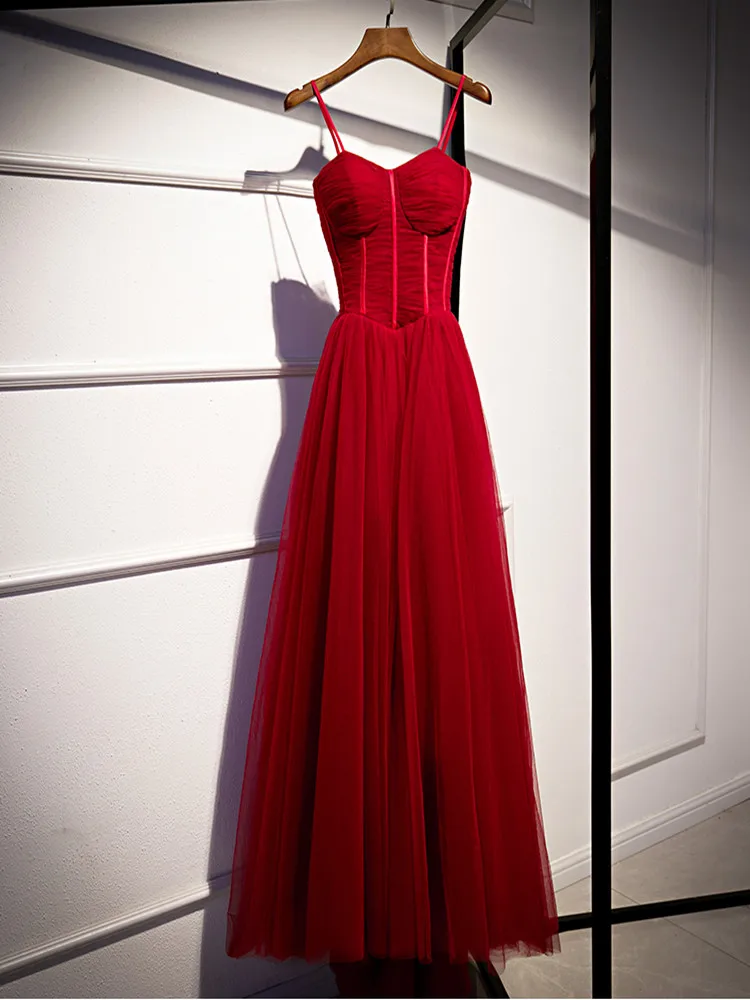 

New Dark Red Sweetheart Maxi Dresses Long Floor Length Evening Party Gown Formal For Women Robe De Soiree 2021