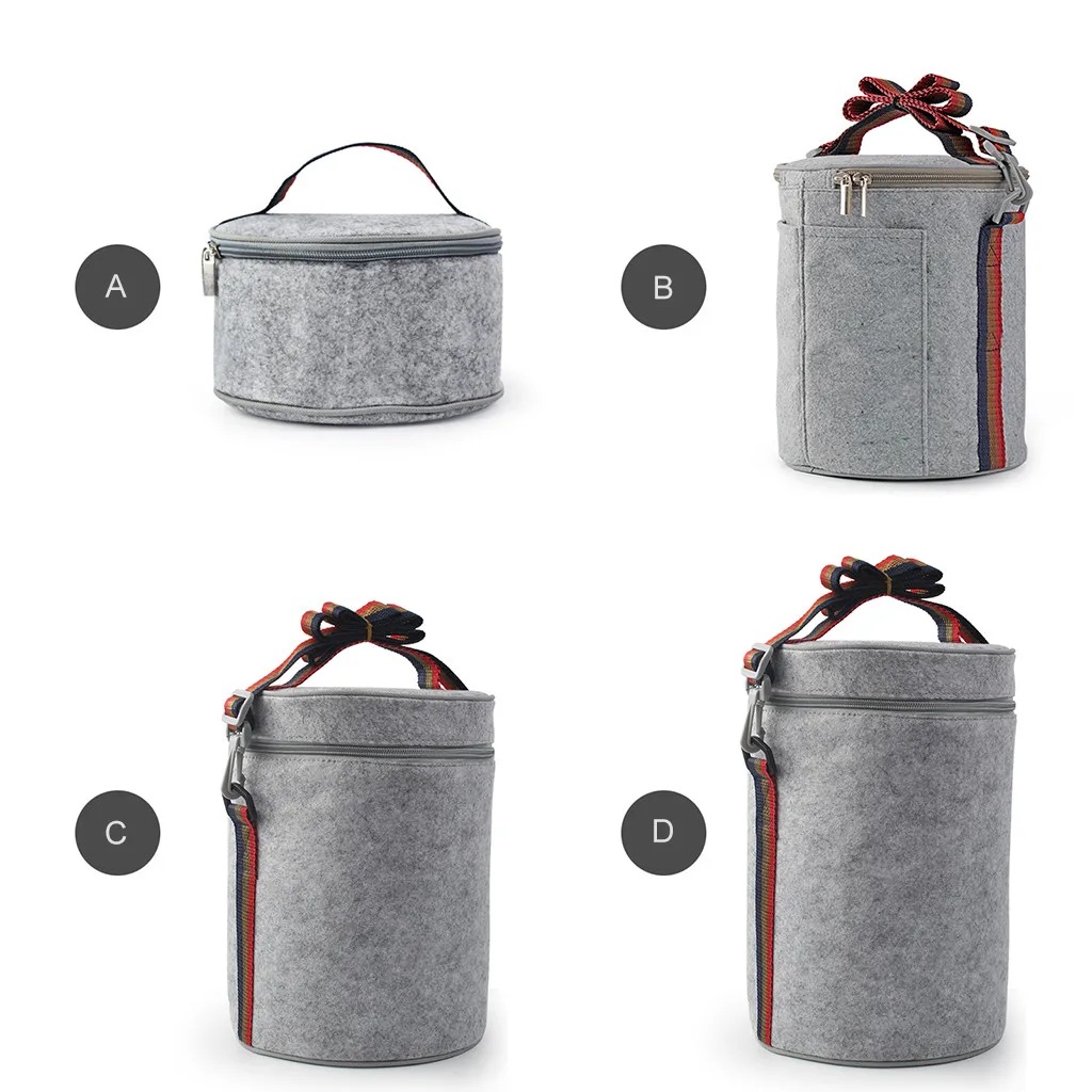 Войлочная изоляционная сумка для обеда круглая Портативная на молнии