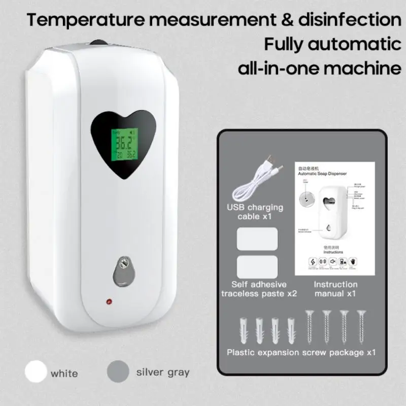 

Body Temperature Measurement Alarm Auto Disinfect Liquid Spray Hand Sanitizer Soap Dispense with USB Rechargeable Battery