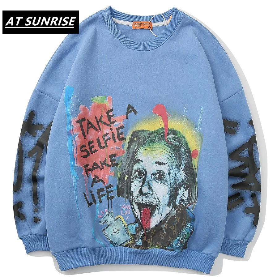 Эйнштейна граффити печати толстовки мужские 2019 Осень Хип Хоп Повседневный