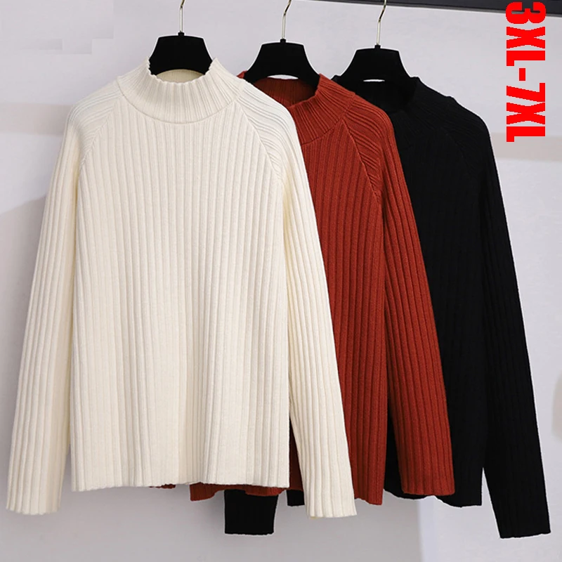 

2022 New Plus Size 3XL-7XL Women Turtleneck Sweater Sloid Color Knitted Jumper Female Casual Basic Bottoming Pullover Sweaters